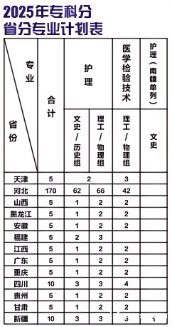 2025年专科分省份专业招生计划